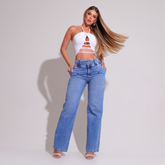 Calça Jeans Feminina Wide Leg Modeladora