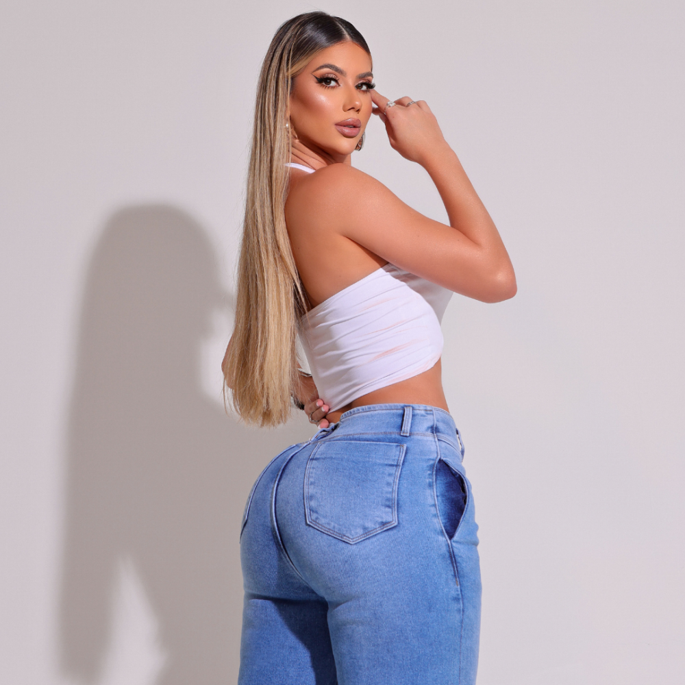 Calça Jeans Feminina Wide Leg Modeladora